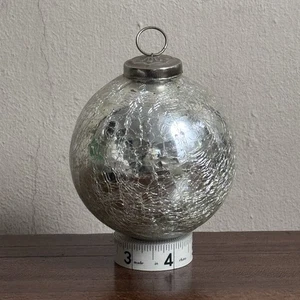 Vintage Silber Crackle Glas 4" Kugel Christbaumschmuck Kugel Stil LESEN - Bild 1 von 3