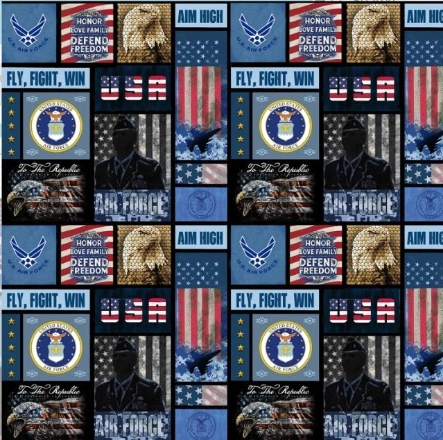BTHY Military Air Force Fly Fight Win Eagle Patch Cotton Fabric By Half yard - Image 1 of 1