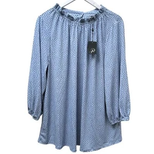 Adrianna Papell Blue Stretch Top Plus Size 2X Peasant Blouse 3/4 Sleeve NWT - Picture 1 of 9