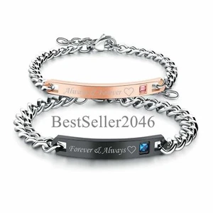 2PCS Stainless Steel His and Hers Always & Forever Matching Couple Bracelet Set - Picture 1 of 6