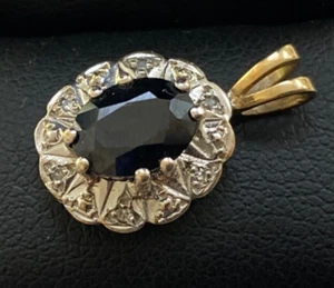 ANHÄNGER 9 KARAT GOLD SAPHIR DIAMANT SEHR DUNKELBLAU - Bild 1 von 9