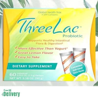 GLOBAL HEALTH TRAX Threelac 60 Sachets UK Freepost Synergy Health