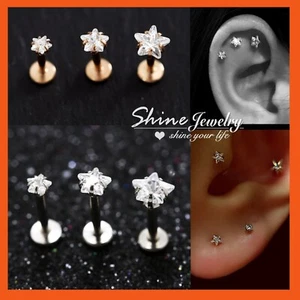 16g Star Titanium Ear Helix Cartilage Earring Lip Crystal Bar Stud Body Piercing - Picture 1 of 14