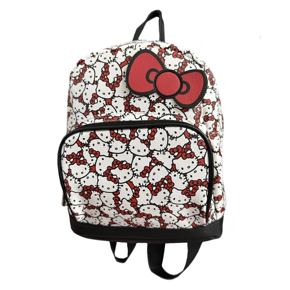 Мини рюкзак Deluxe - Hello Kitty - белый лицо 3D бант по всему искусственной кожи 10" - Изображение 1 из 1