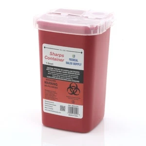 Sharps Container 1 Quart | Biohazard Needle and Syringe Disposal with Flip Lid - Picture 1 of 4