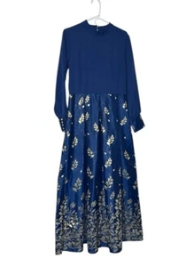 Ipekzade Cobalt Blue Gold Embroidered Pakistani Indian Dress Lined Size 42 - Picture 1 of 13