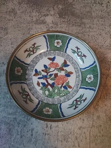 Chinese Wall Hanging Porcelain And Brass Encased Bowl Floral Bird Design - Picture 1 of 5