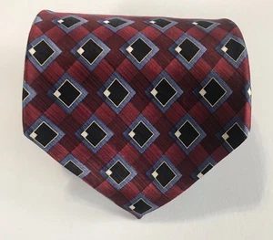 Roundtree & Yorke Mens Tie Hand Sewn Geometric 100% Silk Red/Blue 63" - Picture 1 of 7