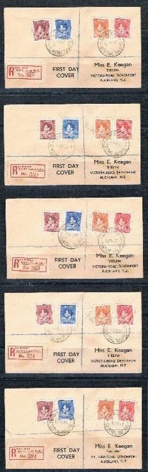 Coronación Nauru 1937 - 5 FDC registrados a Nueva Zelanda - SC 35-38 [SG 44-47] T1 Foto 1 de 4