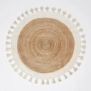 Indischer Rund Teppich Natur Jute Handgeflochten Tussle Design Landhaus Jute Vorleger - Bild 1 von 5
