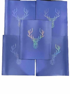 Back to School Folders with Prongs Set of 5 Deer Blue Silver Pen + Gear New - Picture 1 of 4