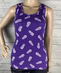 Ausgangssperre Tank Top Junior Large lila weiß Ananas Print Freizeit Sommer Shirt - Bild 1 von 12