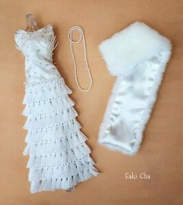 White Fur Handmade Evening Dress Outfit Gown Barbie Silkstone Fashion Royalty FR