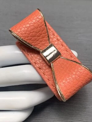 Women Bracelet Wide Coral Bow Leather Cuff Snap Gold Tone Trim - Image 1 of 4