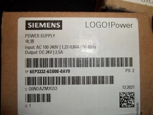 ¡Nuevo logotipo de Siemens 6EP3332-6SB00-0AY0! Fuente de alimentación 24 V/2,5A 6EP3 332-6SB00-0AY0 - Imagen 1 de 3