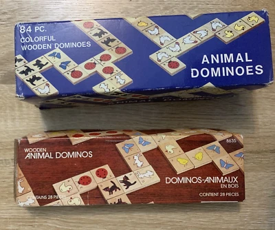 2 Boxes of Wooden Animal Dominos 28 & 84 pieces complete 1985 - Image 1 of 4