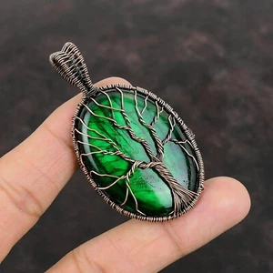 Gift For Her Copper Green Fire Labradorite Wire Wrapped Tree Of Life 2.6" - Picture 1 of 6