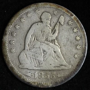 1855 Seated Liberty Silver Quarter FINE E244 YCB - Picture 1 of 2