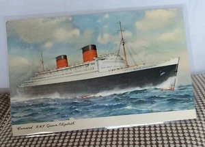 Vntg Postcard CUNARD Steamship R.M.S. QUEEN ELIZABETH Artist's View Post at sea - Picture 1 of 5