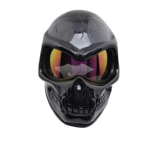 Casco de calavera cara completa hecho a mano puro hecho a mano negro para motocicleta casco personalizado - Imagen 1 de 9