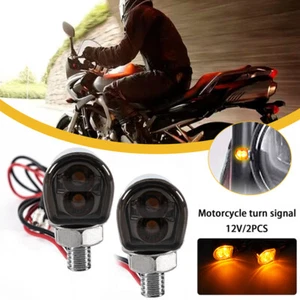 1Pair Motorcycle Bike LED Mini Turn Signals Blinker Light Indicator Amber Chrome - Picture 1 of 9