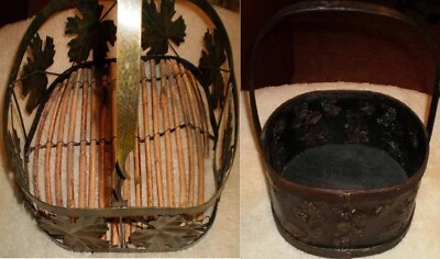 1 Metal Wicker Basket & 1 wood basket FLORAL DECOR W/Handle - Image 1 of 4