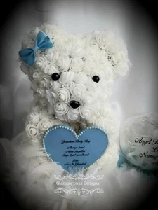 Personalised Memorial Baby Boy Funeral Grave Flowers Angel Rose Bear Own Message - Picture 1 of 12