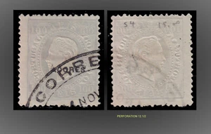 1882 -84 AZORE USED 100 REIS VARIETY-  GRAY PERF.12.1/2 SCT.54 MI.47xA AFINSA 42 - Picture 1 of 1