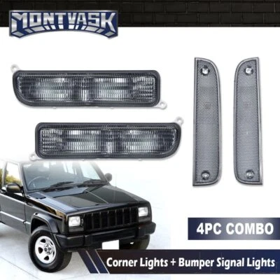 适合 97-01 吉普切诺基 XJ 烟/铬保险杠信号灯+角灯 — 第 1/4 张图片