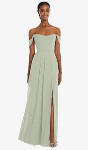 After Six 1560..Off-the-Shoulder Basque Neck Maxi Dress.....Celadon...Sz 18 L - Picture 1 of 6