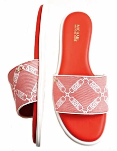 Michael Kors Zapatos Saylor Empire Logo Jacquard Slide Sandalias Coral T.38 Nuevo - Imagen 1 de 16