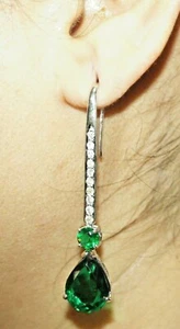 0.75ct Natural Round Diamond Emerald 14K Solid White Gold Wedding Hoops Earring - Picture 1 of 10