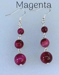 NATURAL TIGERS EYE 100 REAL STONE DROP DANGLE STAINLESS STEEL HOOK EARRINGS - Picture 1 of 6