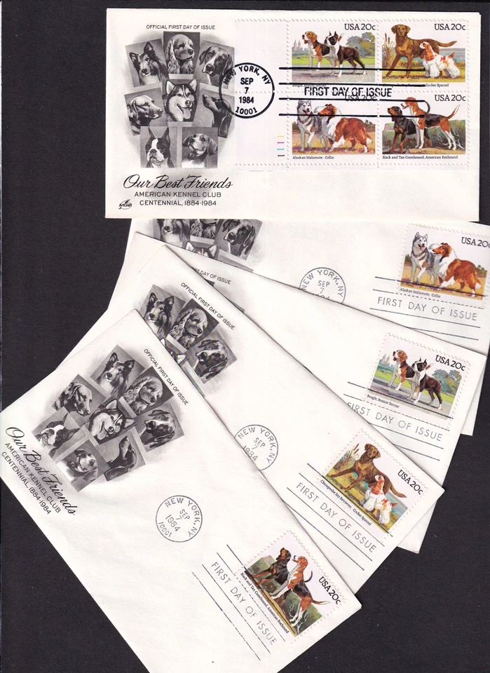 1984 DOGS 8 breeds FDCs Sc 2101a 2098-2101 set of 5 ArtCraft cachets - Image 1 of 1