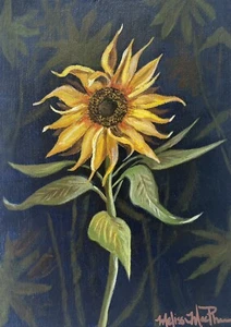 Pintura acrÃlica de girasol dorado 🌻 Arte de pared de flores Decoración floral 5 X 7 pulgadas - Imagen 1 de 3