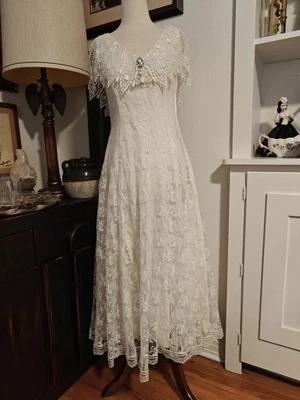 Vestido de novia Scott McClintock blanco pradera encaje talla 2 pequeño  Foto 1 de 4