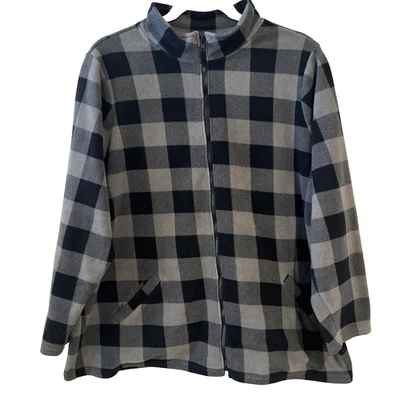 D&Co Женская флисовая куртка на молнии большой размер 3X Полиэстер Черный | Серый чек - Изображение 1 из 4