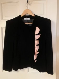 Carolina Herrera black evening Jacket velvet pink ruffle vintage M - Picture 1 of 11