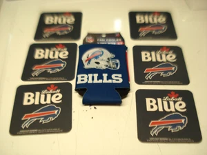 BUFFALO BILLS (Dbl-Sided) NFL KOOZIE & (6) LABATT BLUE BIERUNTERSETZER - Bild 1 von 5