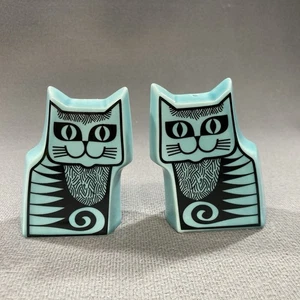 Magpie X Hornsea Teal Cats Cruet Set Salt & Pepper 3.5" H John Clappison Design - Picture 1 of 4