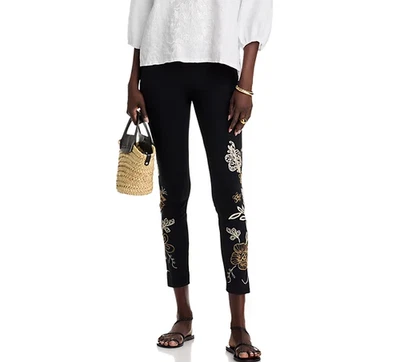 NWT JOHNNY WAS Size L ADELAIDE Stretch EMBROIDERED PANTS LEGGINGS BLACK - Image 1 of 4
