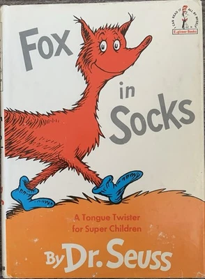 RARE! DJ 1st Hardback Edition Fox In Socks Dr. Seuss Yellow Back Cover 1965 GOOD - Image 1 of 4