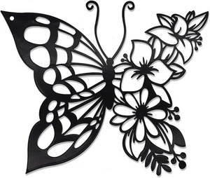 EZ4ENCE Butterfly Metal Wall Art Boho Home Decor Hanging Flower Bedroom Black - Picture 1 of 5