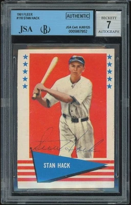 1961 Fleer Stan Hack Chicago Cubs #110 Autograph Auto Signed JSA Beckett - Image 1 of 2