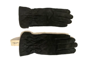 VTG Aris 115 Isotoner Black Suede Leather Acrylic Blend Lined Driving Gloves S - Picture 1 of 6