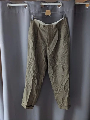 Linea Naturale Italia Marrón Plisado Pierna Ancha Lana Pantalones 34x29 Tela Marzotto Foto 1 de 4