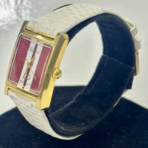 Vintage Gucci Damen Petite Tank Uhr Slim Weiß Lederband Frankreich - Bild 1 von 8