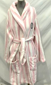 VICTORIA'S SECRET PLUSH ROBE w LONG SLEEVES-WHITE PINK STRIPES-SZ XL/XXL-NWT - Picture 1 of 12