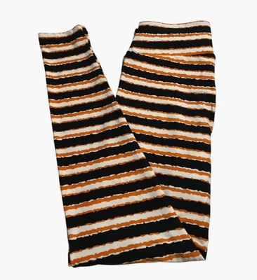 LuLaRoe Leggings OS One Size BLACK ORANGE WHITE Colorful HALLOWEEN Stripe Casual - Image 1 of 4