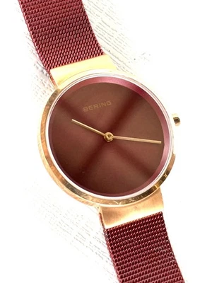 Bering Watch 14531363 Rose Gold Red Mesh Bracelet Saphire Crystal *dsp - Image 1 of 4